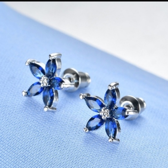 Sterling Silver Sapphire Earrings - Picture 2 of 3